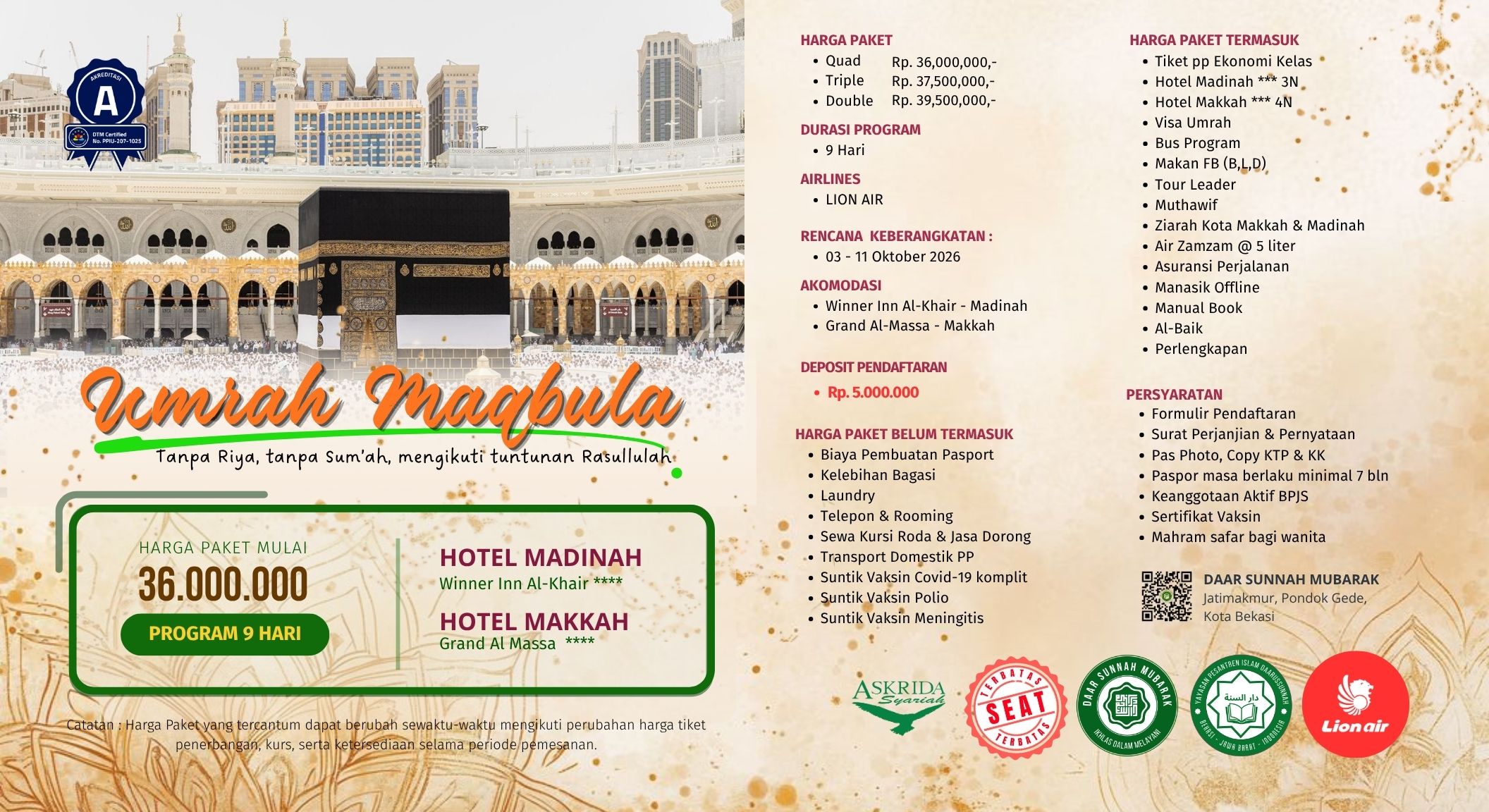 PAKET UMRAH RAJAB 1448